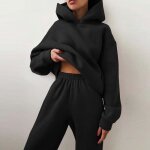 Ensemble pantalon et sweat court à capuche pour femme - noir - fitness Ensemble pantalon et sweat court à capuche pour femme - noir - fitness