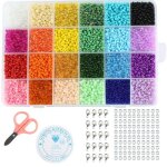 Ensemble de perles de rocaille en verre - omabeta - 24 couleurs vives - 3mm - inclus ciseaux et accessoires ...