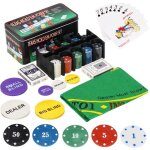 Ensemble de poker - springos - 200 jetons - tapis de jeu vert - 2 jeux de cartes