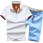 Ensemble polo homme manche courte coton et short de sport - insfity - blanc / bleu clair - taille Élastique ... Ensemble polo homme manche courte coton et short de sport - insfity - blanc / bleu clair - taille Élastique ...