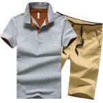 Ensemble polo homme manche courte coton et short de sport taille Élastique couleur unie - gris / kaki ... Ensemble polo homme manche courte coton et short de sport taille Élastique couleur unie - gris / kaki ...
