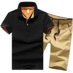 Ensemble polo homme manche courte coton et short de sport taille Élastique couleur unie - noir / kaki ... Ensemble polo homme manche courte coton et short de sport taille Élastique couleur unie - noir / kaki ...