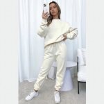 Ensemble pull costume femme pantalon jogging décontracté beige - multisport indoor - manches longues Ensemble pull costume femme pantalon jogging décontracté beige - multisport indoor - manches longues