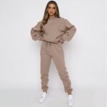 Ensemble pull costume femme - pantalon jogging décontracté - col rond - kaki Ensemble pull costume femme - pantalon jogging décontracté - col rond - kaki