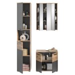 Ensemble de salle de bain : meuble sous vasque + colonne + armoire de rangement avec miroirs ? gris anthracite ...