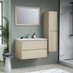Ensemble de salle de bain - meuble vasque l80 + miroir + colonne - timber