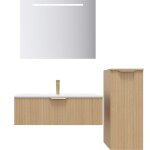 Ensemble salle de bain vasque int�gr�e 90cm 1 tiroir cannel� + miroir + colonne droite - venice