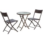 Ensemble salon de jardin 2 places table ronde pliable plateau verre tremp� chaises pliantes r�sine tress�e ...