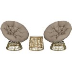 Ensemble salon de jardin 3 pices - 2 fauteuils papasan table basse - coussins taupe - rsine tresse ...