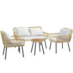 Outsunny - salon de jardin - rsine tresse - 128x66x80cm - jaune