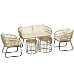 Outsunny - salon de jardin - rsine tresse - 145x70x78cm - beige