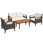 Ensemble salon de jardin 4 pices outsunny en rotin pe canap 2 places 2 fauteuils avec coussins et plateau ...