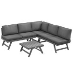 Ensemble salon de jardin - outsunny - convertible - 4 pi�ces avec 2 banquettes 1 fauteuil dangle et 1 ...