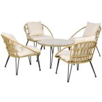 Ensemble salon de jardin outsunny 5 pices 4 fauteuils 1 table basse ronde style bohme 8 coussins rsine ...