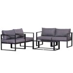 Ensemble salon de jardin design contemporain style yachting 4 places avec coussins et table basse plateau ...