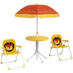 Ensemble salon de jardin enfant 4 pcs design lion - chaises pliables - mtal polyester jaune rouge