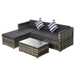Ensemble salon de jardin - outsunny - 5 pices - rsine tresse - table basse verre tremp - gris bleu ...