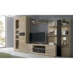 Ensemble de salon meuble tv + 1 étagère murale + armoire avec éclairage led + bibliothèque coloris chêne ... Ensemble de salon meuble tv + 1 étagère murale + armoire avec éclairage led + bibliothèque coloris chêne ...