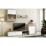 Ensemble de salon meuble tv + 1 tagre murale + meuble haut + meuble bas coloris chne cambrian blanc ...