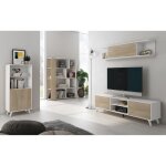 Ensemble de salon meuble tv + 1 tagre murale + vitrine + bibliothque coloris chne cambrian / blanc ...