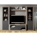 Ensemble de salon meuble tv + tagre murale + vitrine coloris chne cambrian graphite