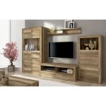 Ensemble de salon meuble tv + tagre murale + vitrine haute + buffet coloris chne chne vieilli