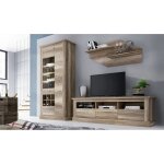 Ensemble de salon meuble tv + tagre murale + vitrine avec led coloris chne vieilli