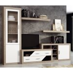 Ensemble de salon meuble tv + set de 2 �tag�res murales + meuble bas + vitrine coloris ch�ne cambrianblanc ...