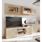 Ensemble de salon meuble tv + set de 2 tagres murales + meuble haut + meuble bas coloris chne cambrian ...