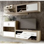 Ensemble de salon meuble tv + set de 2 �tag�res murales + meuble haut + buffet coloris ch�ne cambrian ...