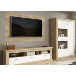 Ensemble de salon meuble tv + vitrine basse + panneau tv coloris ch�ne cambrian blanc