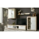 Ensemble de salon - pegane - meuble tv + tagre murale + vitrine murale - chne cambrian blanc