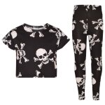 Ensemble t - shirt court et legging  imprim skulll pour fille halloween costume 5 - 13 ans