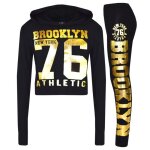 Ensemble t - shirt et legging  capuche brooklyn 76 new york pour filles 7 - 13 ans - noir & gold