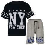 Ensemble t - shirt et short imprim ny new york - mixte - 5 - 13 ans - bleu marine - noir - 100% cotton ...