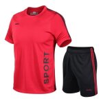 Ensemble t - shirt et short de sport pour homme taille elastique et s�chage rapide - rouge