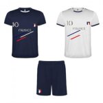 Ensemble short - france - 2 tee shirts - bleu et blanc - 8 ans - 100% polyester