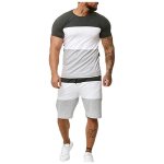 Ensemble short et tee shirt homme imprim� flamme sportswear - gris - manches courtes - xxxl