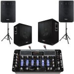 Ensemble sono pack 3000w avec 2 caissons amplifies + enceintes + table de mixage pro + cablage id�al ...
