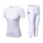 Ensemble de sport femme fitness t - shirt et pantacourt legging moulant blanc - manches longues - séchage ... Ensemble de sport femme fitness t - shirt et pantacourt legging moulant blanc - manches longues - séchage ...