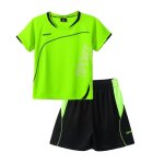 Ensemble de sport garcon vetement football t - shirt et short survtement 7 - 14 ans vert fluo respirant ...