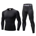 Ensemble de sport homme t - shirt de compression et collant schage rapide pour fitness - noir