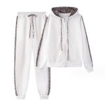 Ensemble de surv�tement - femme - imprim� l�opard - sweat � capuche - pantalon jogging - blanc