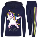 Ensemble survtement fille bleu marine avec licorne arc - en - ciel dab floss haut et legging 7 - 13 ...