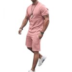 Ensemble de surv�tement homme �t� 2 pi�ces - rose - manches courtes - sportswear respirant