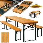 Ensemble table + 2 bancs jardin en bois pliable 170 x 46 x 75 cm bois et mtal terrasse jardin