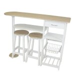 Ensemble table - bar et 2 tabourets coloris blanc / imitation chene gris