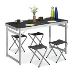 Relaxdays table camping pliable 4 chaises réglable en hauteur 120x60 cmalu mdfgris / argent Relaxdays table camping pliable 4 chaises réglable en hauteur 120x60 cmalu mdfgris / argent