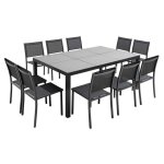 Ensemble table et chaises 10 places aluminium c�ramique gris - oviala