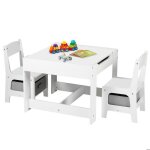 Ensemble table et chaises pour enfants avec 2 boîtes de rangement table double face plateau amovible ... Ensemble table et chaises pour enfants avec 2 boîtes de rangement table double face plateau amovible ...